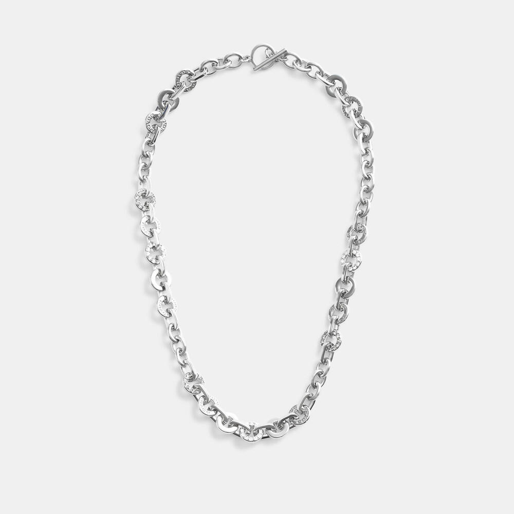 Open Coach Circle Silver Chain Necklace NWT - Picture 3 of 6